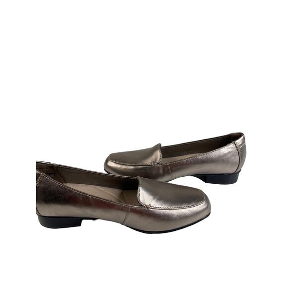 New Clarks Juliet Lora Pewter Leather Soft Gold Loafer Metallic Slip On Size 6.5 - Picture 4 of 8